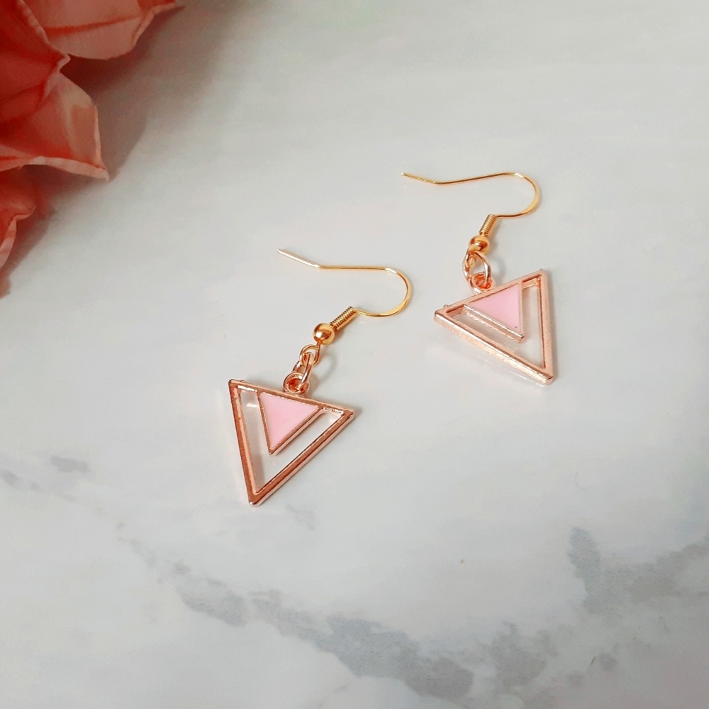 Cute TRIANGLE Pink Enamel Earrings